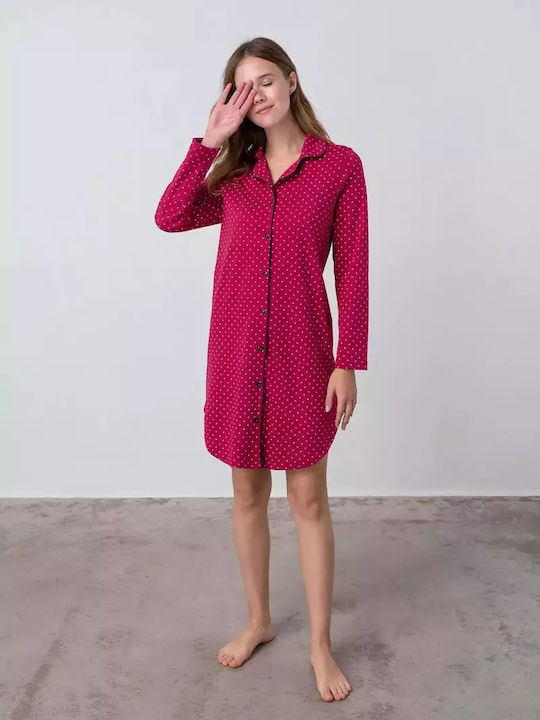 Vamp Winter Cotton Women's Nightdress Red Cerise