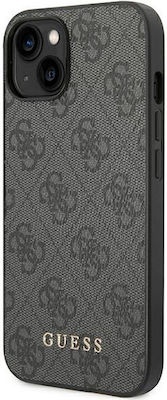 Guess 4G Metal Gold Logo Synthetic Leather / Plastic / Silicone Back Cover Gray (iPhone 14)