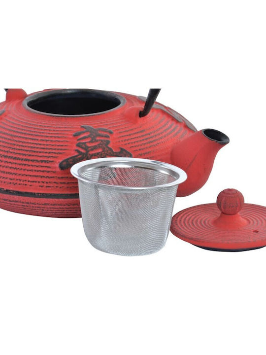 DKD Home Decor Teapot Cast Iron in Red Color 800ml