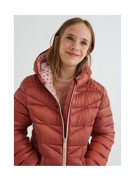 Mayoral Kids Quilted Jacket short Hooded Brown