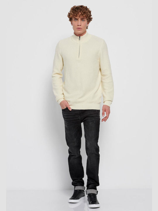 Funky Buddha Herren Langarm-Pullover Ausschnitt mit Reißverschluss Weiß