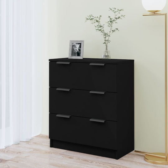 Wooden Chest of Drawers with 3 Drawers Black 60x30x70cm
