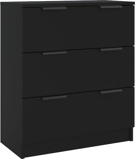 Wooden Chest of Drawers with 3 Drawers Black 60x30x70cm