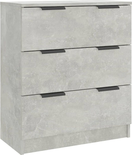 Wooden Bedroom Chest of Drawers with 3 Drawers Grey Concrete 60x30x70cm