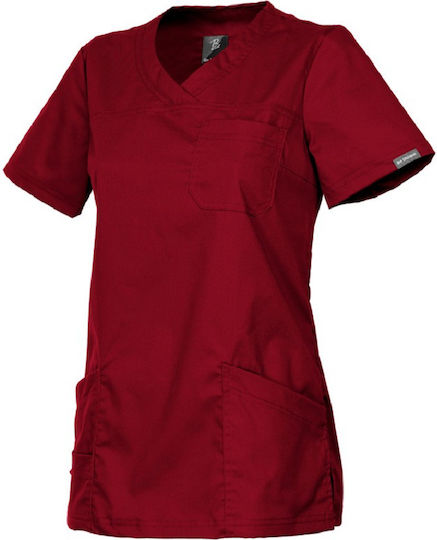 Be Unique Victoria Women's Burgundy Medical Blouse Cotton and Polyester
