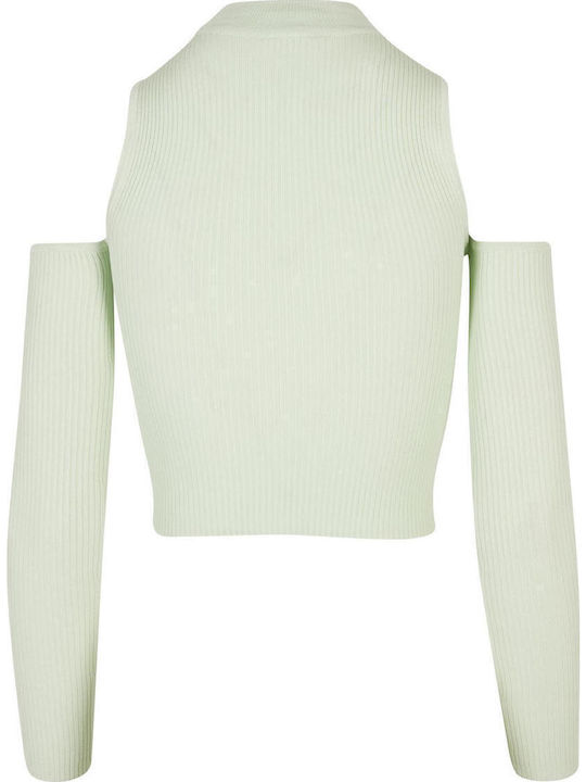 Bluze Damă Off-Shoulder Mânecă Lungă cu Guler Înalt Verde