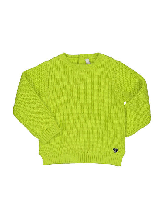 Set - Knitted fluo lime blouse and black denim polka dot pants