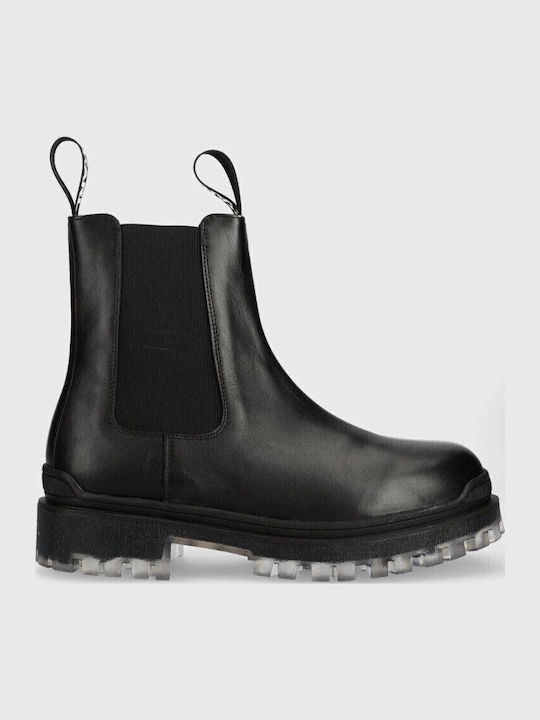 Biker II Mid Gore Leder Damen Chelsea Stiefeletten mit mittlerem Absatz Schwarz