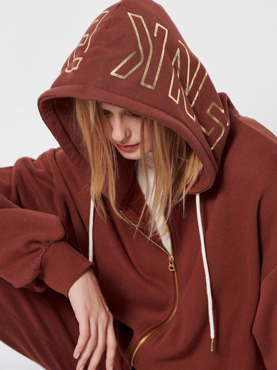 Long Women's Sweatshirt Jacket Hooded Chocolate