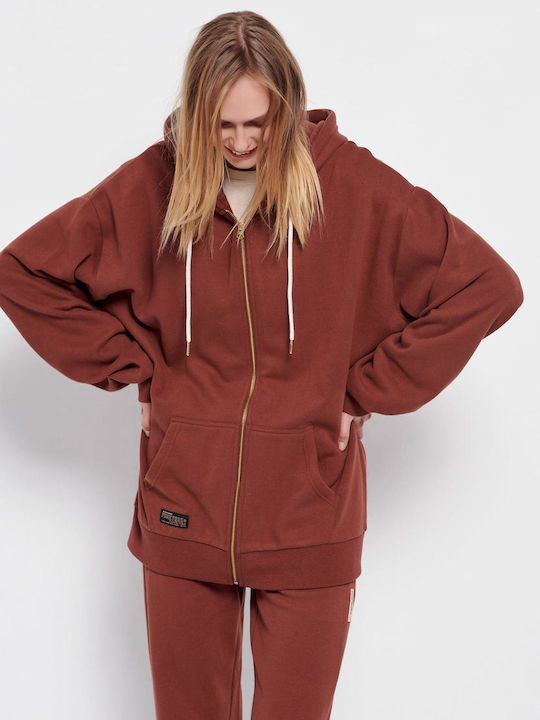Long Women's Sweatshirt Jacket Hooded Chocolate