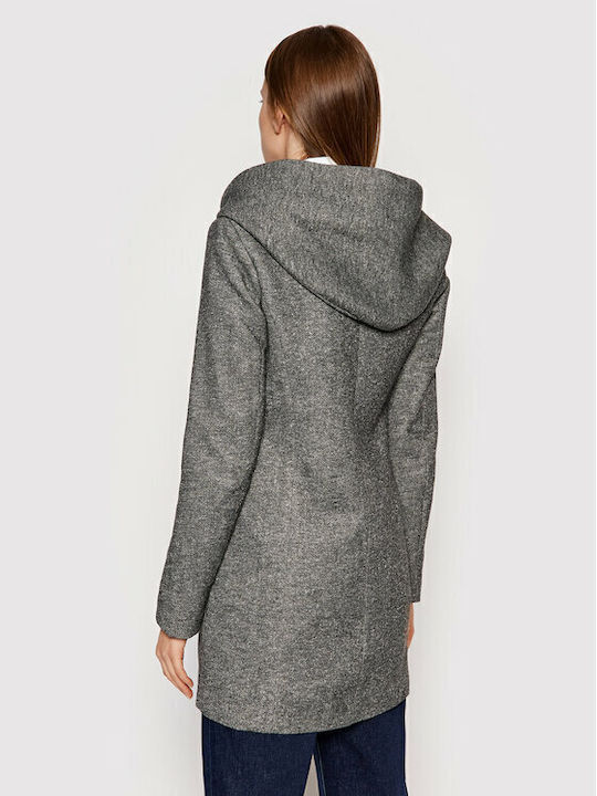 Sedona Women's Dark Grey Melange Peacoat with Hood