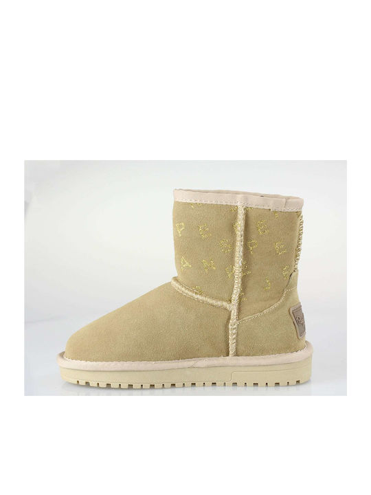 Pepe Jeans Diss Kids Leather Boots Beige