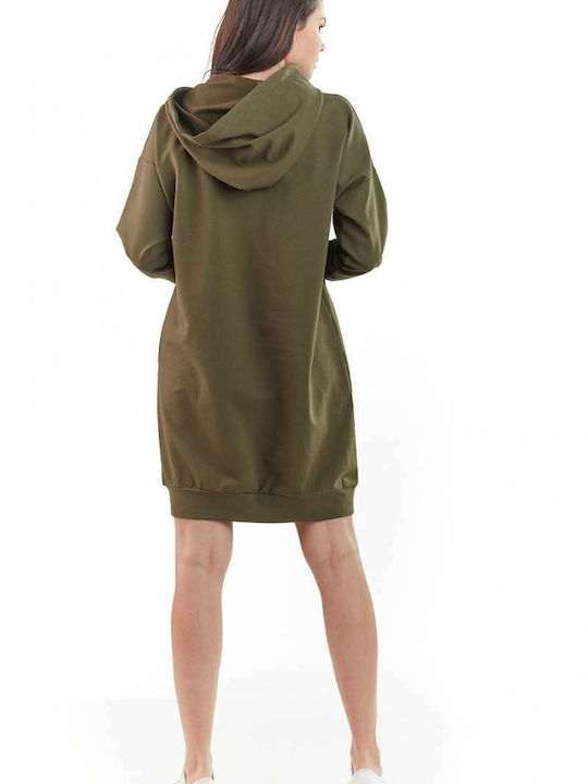 Awama Women's Long Hooded Sweatshirt Khaki