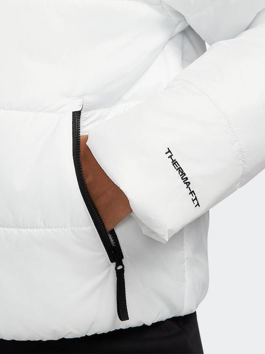 Sportswear Κοντό Γυναικείο Puffer Μπουφάν για Χειμώνα Λευκό