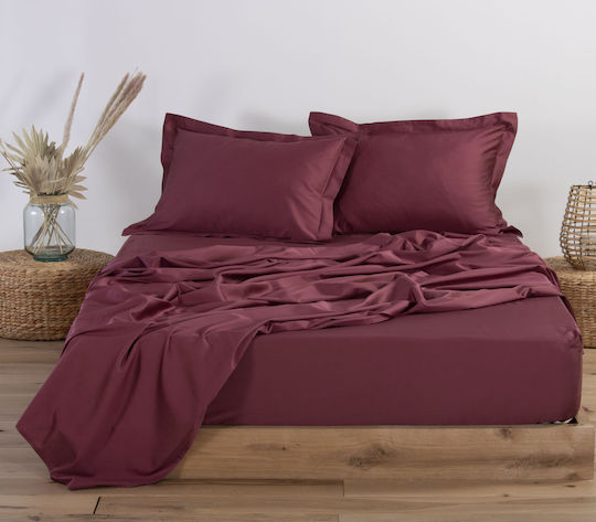 Nef-Nef Homeware Elements Σεντόνι King Size με Λάστιχο 180x200+35εκ. Bordo