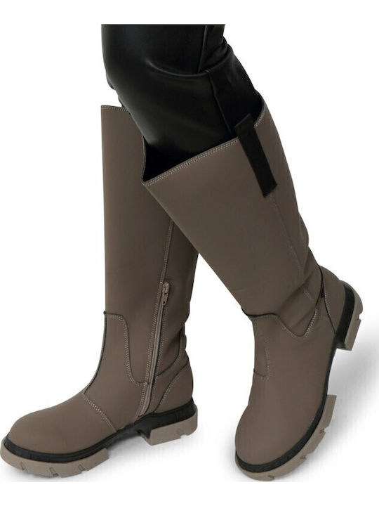 Synthetic Leather Women's Boots with Zipper Atlanta Beige