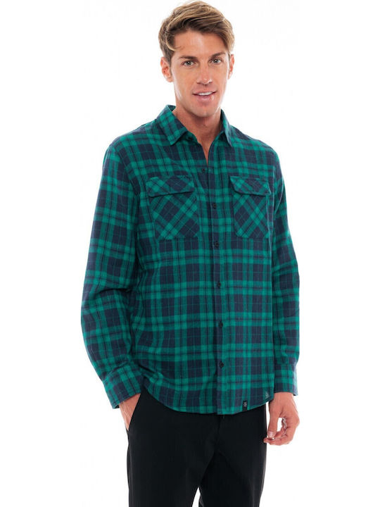 Long-sleeved Flannel Shirt Checked Green