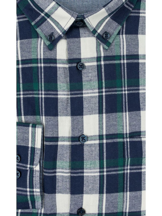 Long Sleeve Flannel Checked Shirt Green/Blue/Grey