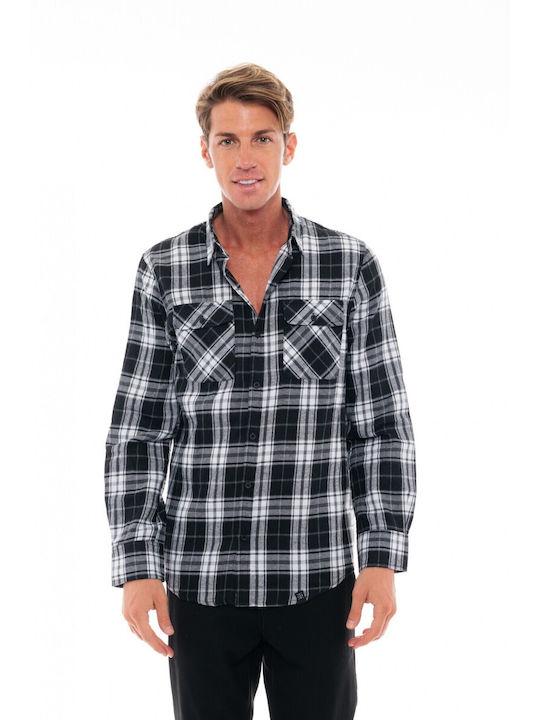 Biston Men's Shirt Long Sleeve Checked Black