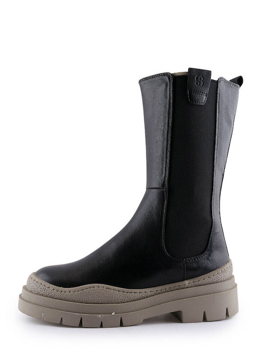 Women's Chelsea Boots with Medium Heel Black/Khaki