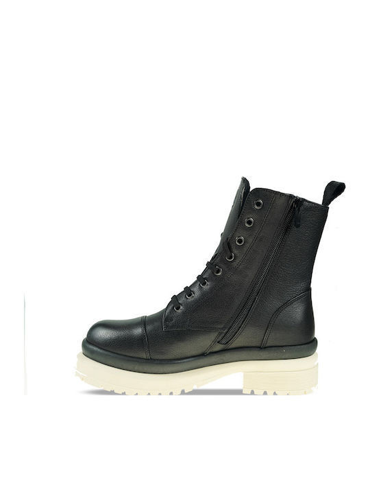 Leder Stiefeletten Damen Schwarz