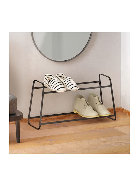 Metallic Shoe Organizer with 2 Shelves Black 52x18x27cm