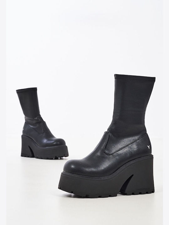 Found Leather Women's Ankle Boots with High Heel Black
