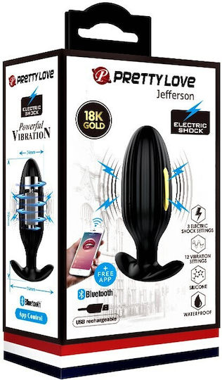 Pretty Love Jefferson Electric Shock 12 Functions Vibrating Butt Plug Anal Plug with Vibration Black 9.2cm