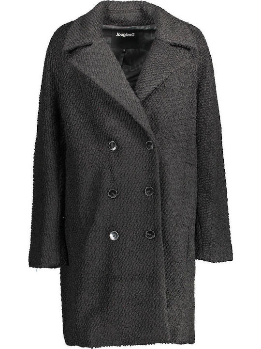 London Women's Black Coat with Buttons