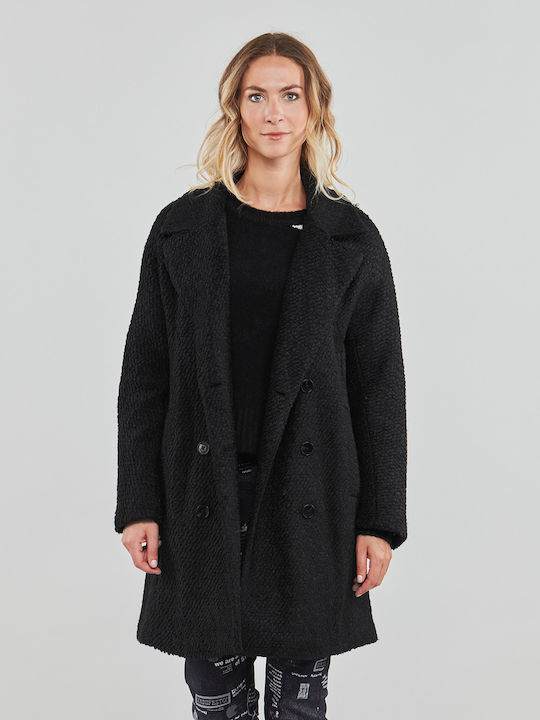 London Women's Black Coat with Buttons