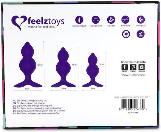 Feelztoys Bibi Twin Buttplug Set Πρωκτικές Σφήνες Σετ Μωβ 3τμχ