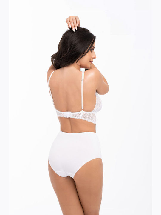 Babell Baumwolle Hochtailliert Damen Slip mit Spitze Weiß