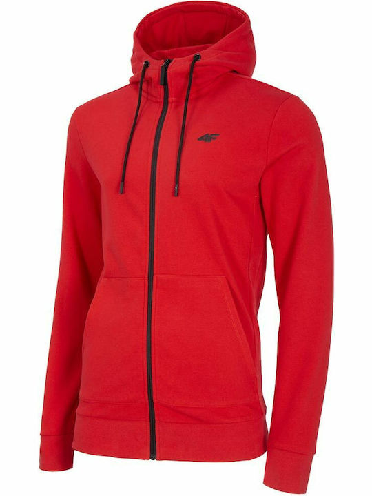 4F Herren Sweatshirt Jacke mit Kapuze und Taschen Rot