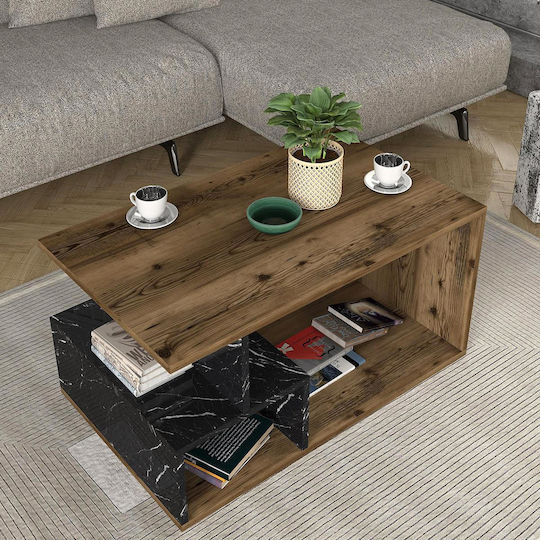 Rectangular Central Coffee Table Drake Wooden Walnut / Black M90xW54xH42cm
