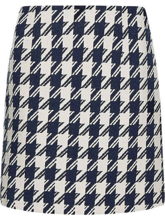 Denim High-waisted Mini Skirt Checked Blue
