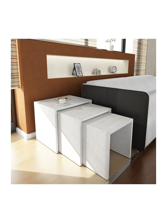 Set Zigon Rectangular Kisiria Din Lemn Alb 3 Buc M44.5xL35xÎ38.5cm