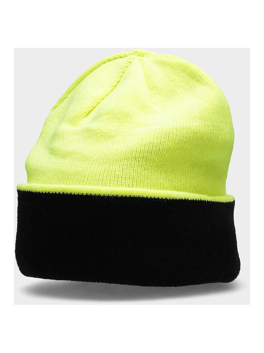 4F Beanie Ανδρικός Reversible Σκούφος Πλεκτός σε Κίτρινο χρώμα