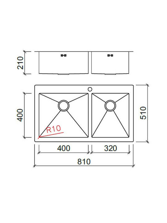 Macart Legent N-175 Ένθετος Νεροχύτης Αριστερός Inox Σατινέ Μ81xΠ51cm Ασημί