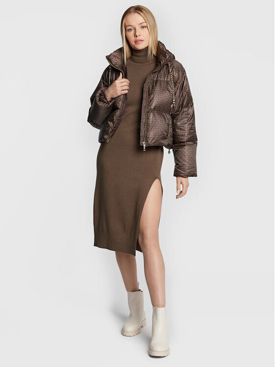 Kurz Damen Puffer Jacke für Winter Braun