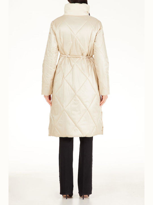 Women's Long Puffer Jacket for Winter Beige