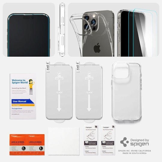 Spigen Crystal Pack Back Cover Σιλικόνης 0.2mm Σετ με Τζαμάκι Διάφανο (iPhone 14 Pro Max)