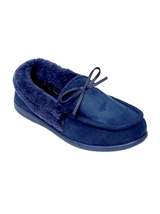 B-Soft Closed-Back Women's Slippers with Fur In Blue Colour