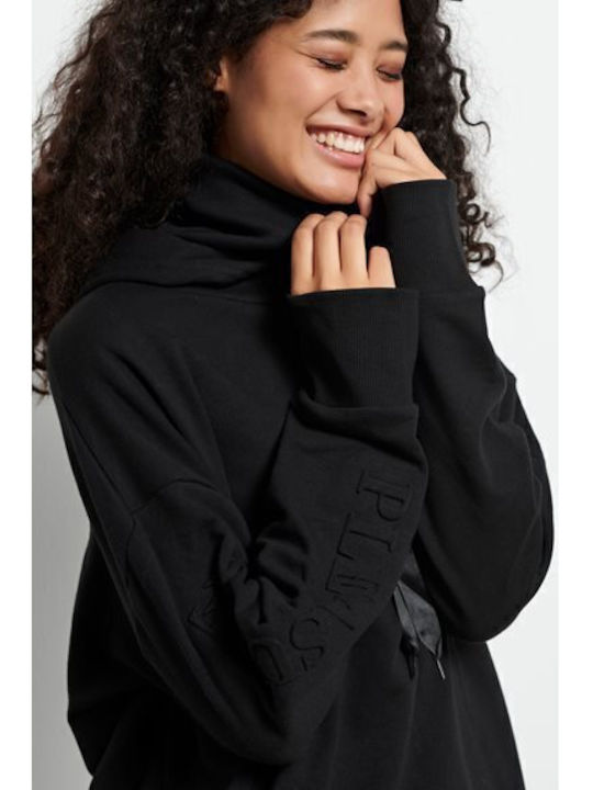 Long Women's Sweatshirt Hooded Black