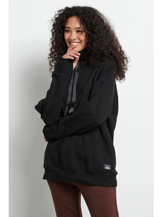 Long Women's Sweatshirt Hooded Black