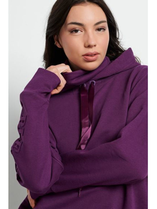 Long Women's Sweatshirt Hooded Purple
