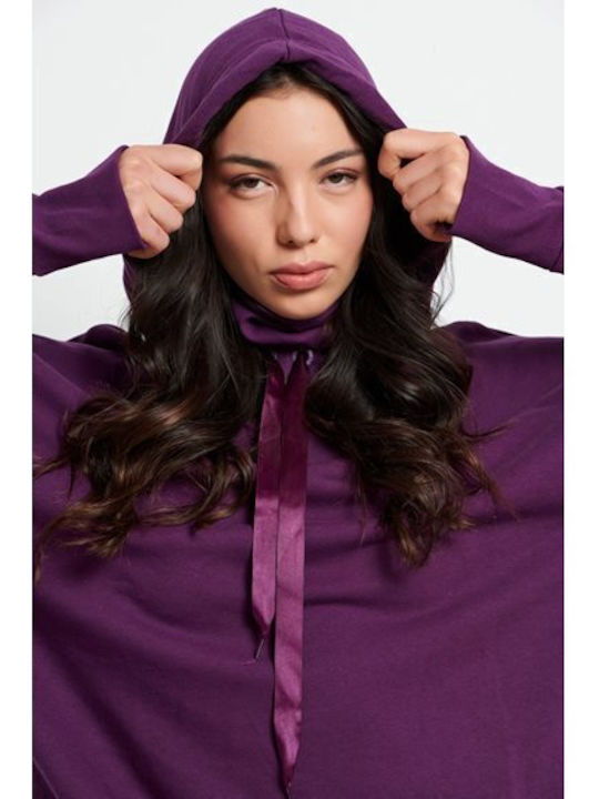 Long Women's Sweatshirt Hooded Purple