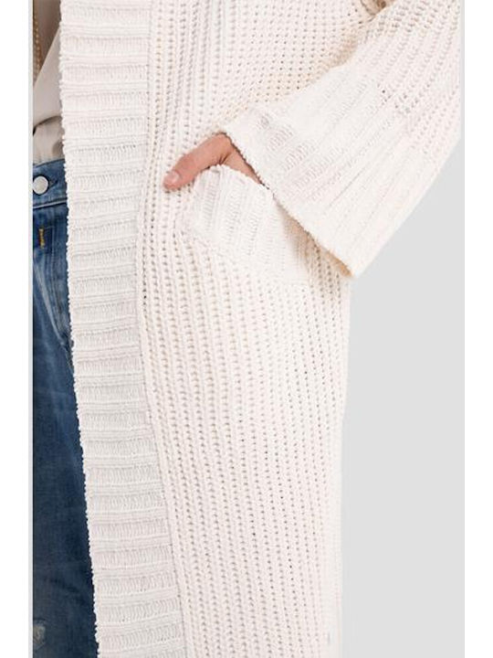 Lange Gestrickte Damen Strickjacke Weiß