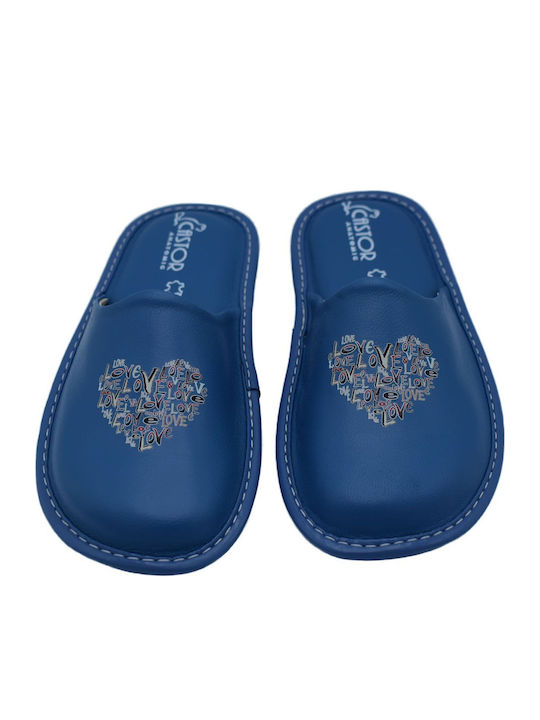 Anatomical Leather Women's Slippers Light Blue
