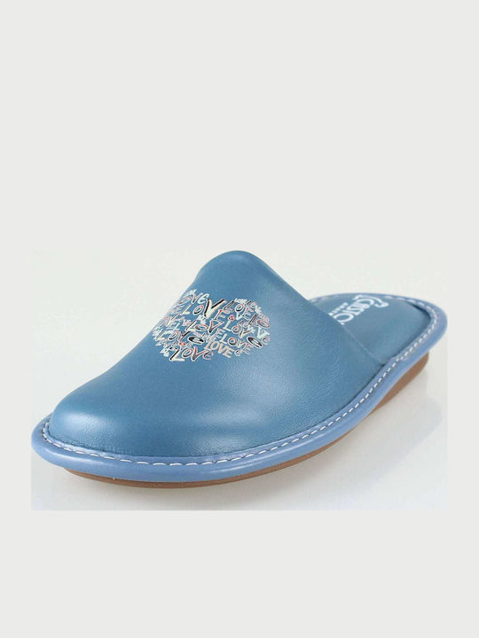 Anatomical Leather Women's Slippers Light Blue