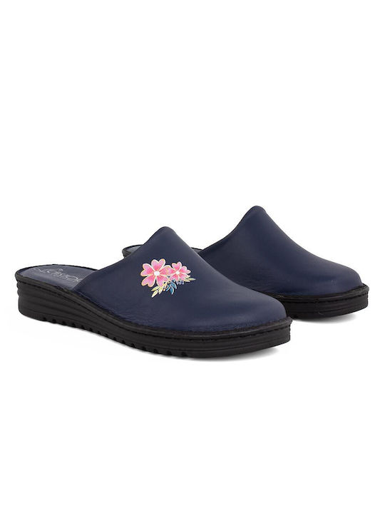 Castor Anatomic 3620 Anatomic Leather Women's Slippers In Navy Blue Colour